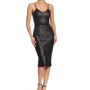 Dress The Population‎ Emma Sequin Midi Dress in Black sz XS